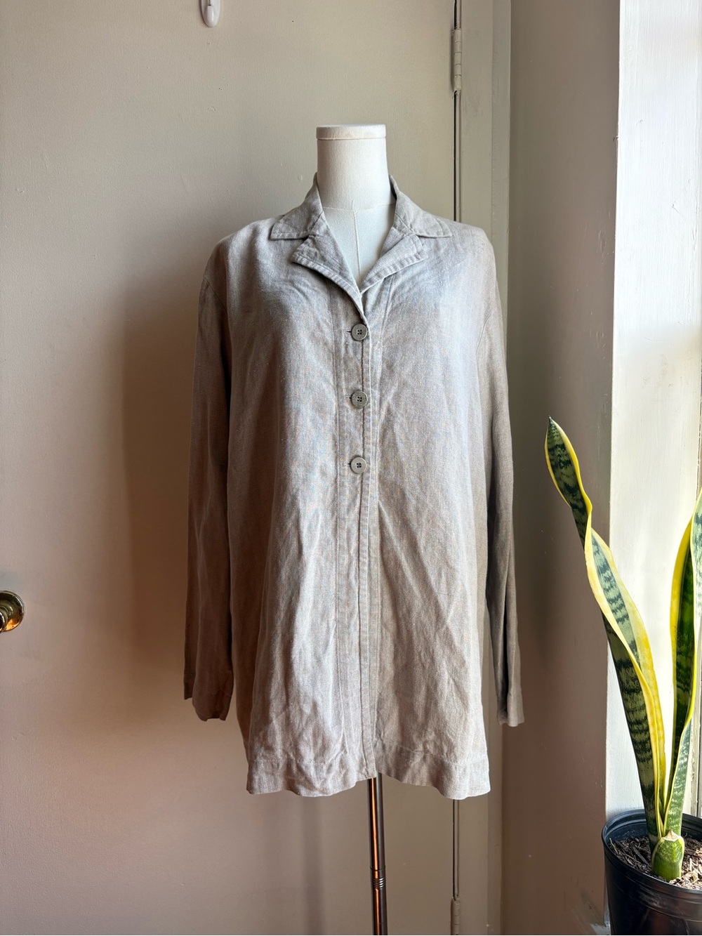 eileen fisher linen khaki shacket